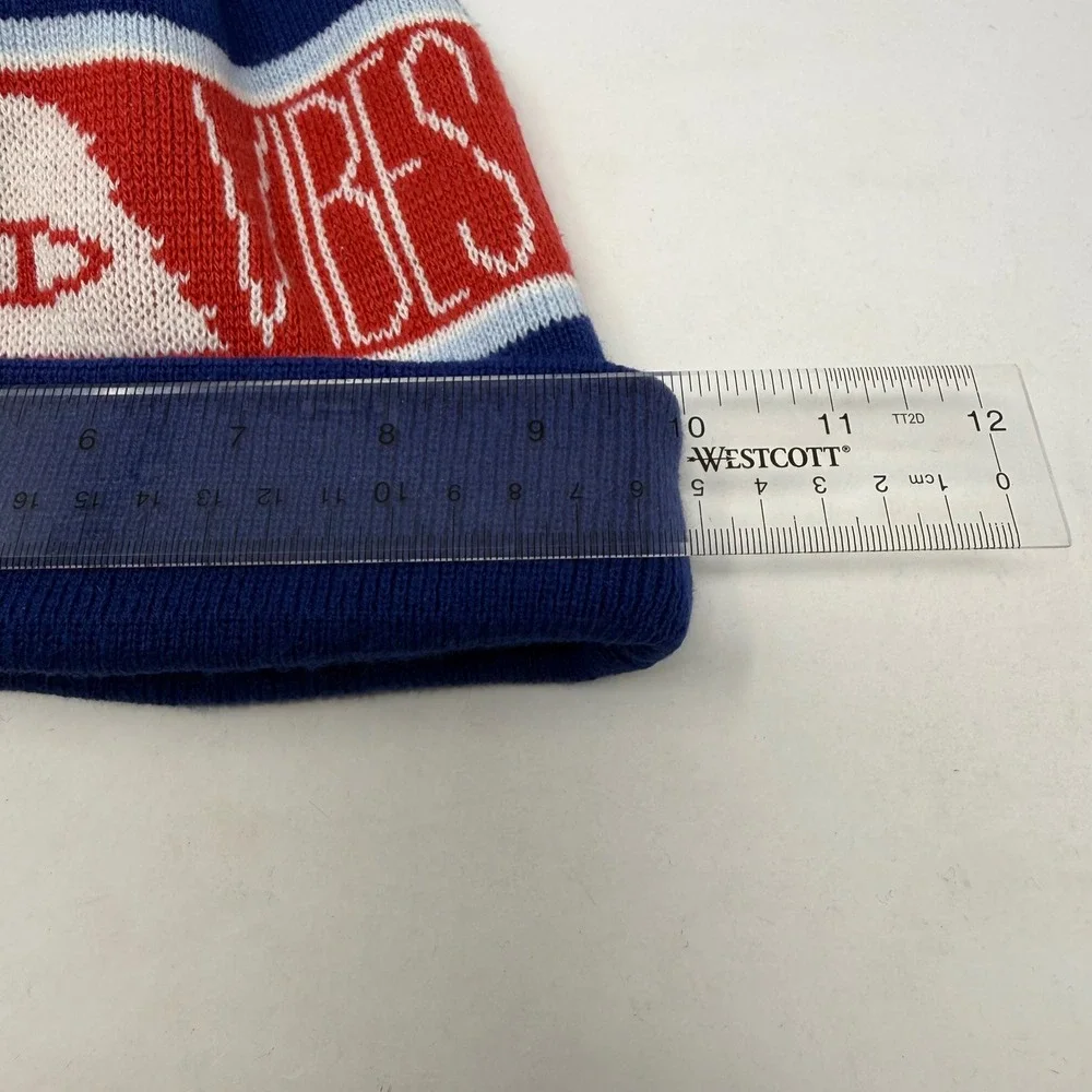 Poler Stuff Camp Vibes Beanie Blue Red White Pom Pom Knit Hat One Size